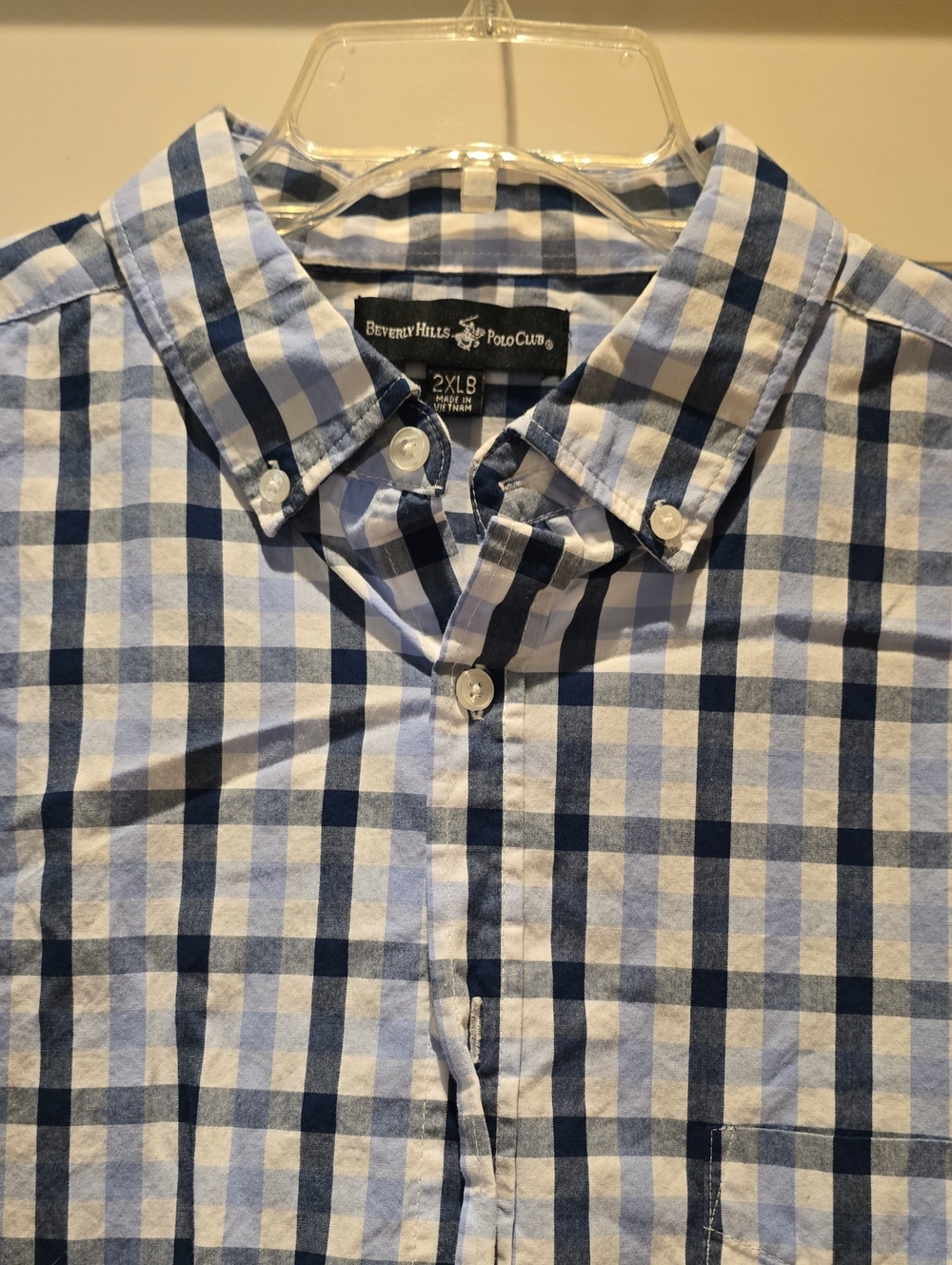 Beverly Hills Polo Club Men's Navy and Light Blue Check Button-Down Shirt